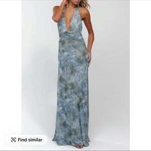 Elegant Blue Halter Maxi Dress